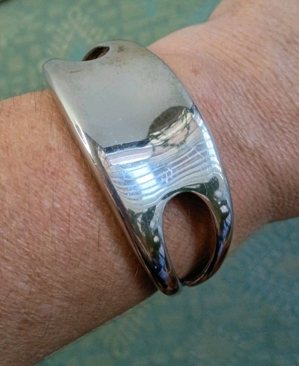 NAMBE 925 Sterling Silver Vintage Modernist Adjustable Cuff Bracelet CHUNKY